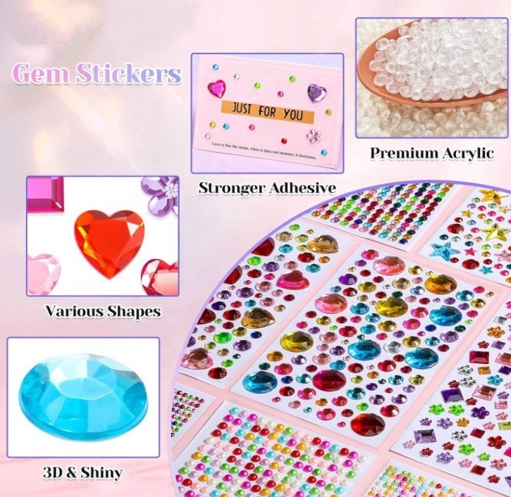 Rhinestone Gem Stickers Self Adhesive Colorful Stick on Gems Bling Craft Jewels Crystal Stickers Decorative Diamond Stickers