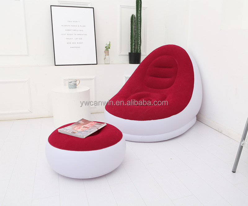 Inflatable Sofa Lazy Sofa Inflatable Recliner Flocking Lazy Sofa Foot Cushion Inflatable Pillow for Room Outdoor Courtyard