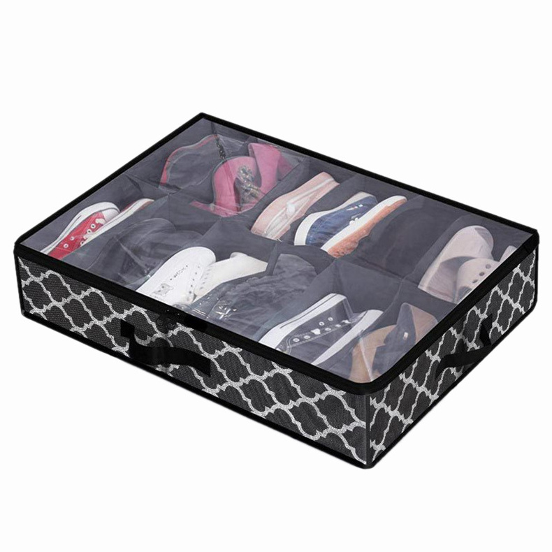 Under Bed Shoe Storage Organizer Foldable Fabric Shoes Container Box with Clear Cover See Through Window Storage Bag