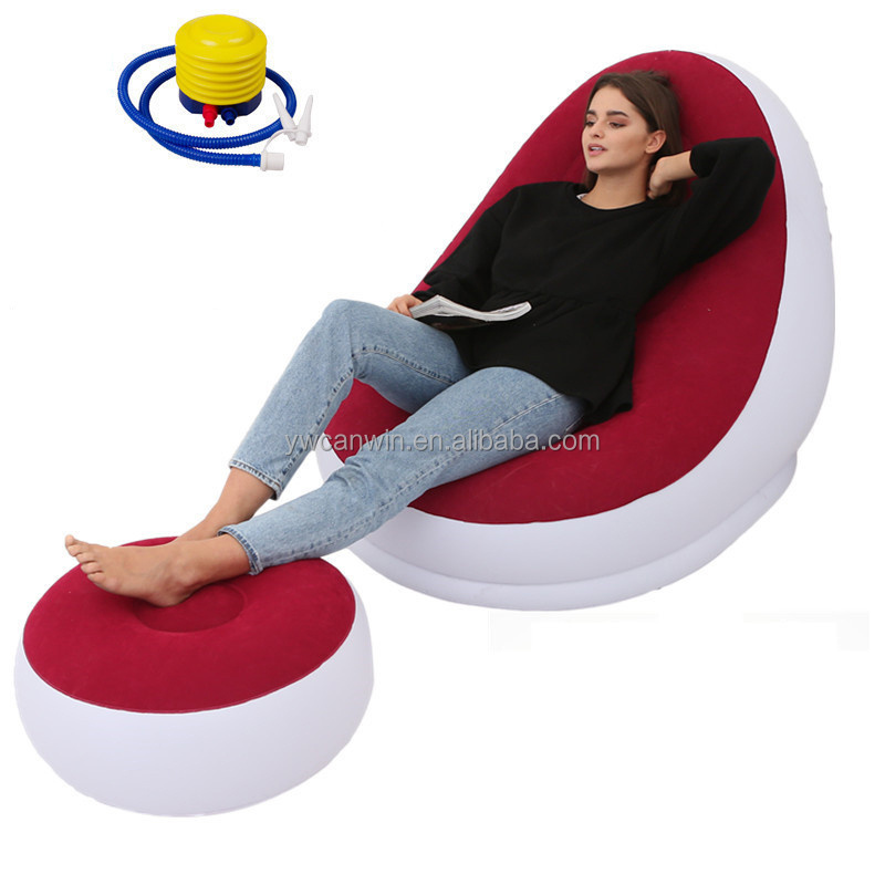 Inflatable Sofa Lazy Sofa Inflatable Recliner Flocking Lazy Sofa Foot Cushion Inflatable Pillow for Room Outdoor Courtyard