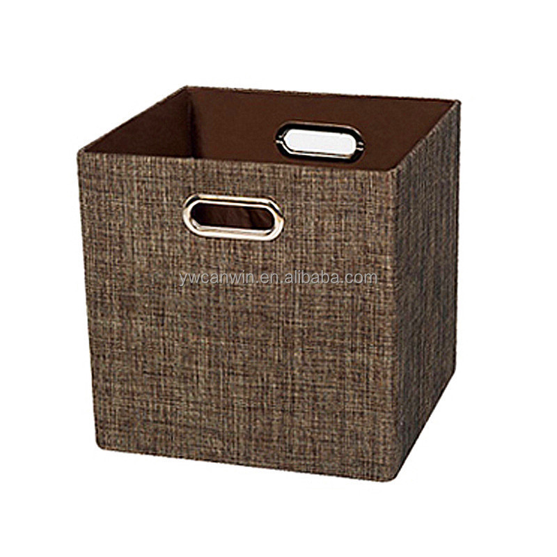 Clothes Toys Book Wine Storage Basket With Metal Handle Trunk Organizer Linen Collapsible Sturdy Closet Storage Box