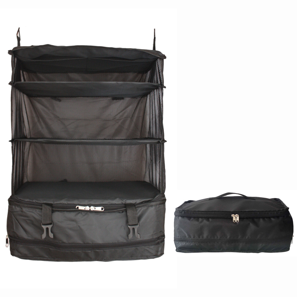 Travel Luggage Organizer and Packing Cube Space Saver With Built In Hanging Shelves and Laundry Storage Compartment