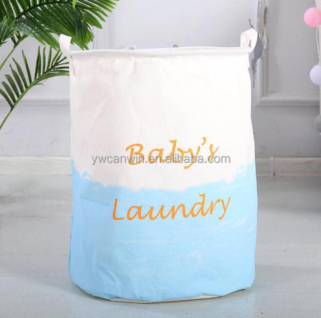 Large Laundry Basket Waterproof Round Cotton Linen Collapsible Hamper Storage Bin With Handles for Kids Room Toy Storage