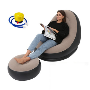 Inflatable Sofa Lazy Sofa Inflatable Recliner Flocking Lazy Sofa Foot Cushion Inflatable Pillow for Room Outdoor Courtyard