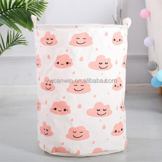 Large Laundry Basket Waterproof Round Cotton Linen Collapsible Hamper Storage Bin With Handles for Kids Room Toy Storage