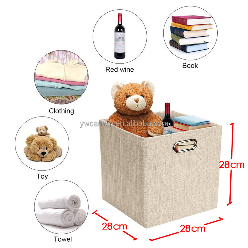 Clothes Toys Book Wine Storage Basket With Metal Handle Trunk Organizer Linen Collapsible Sturdy Closet Storage Box