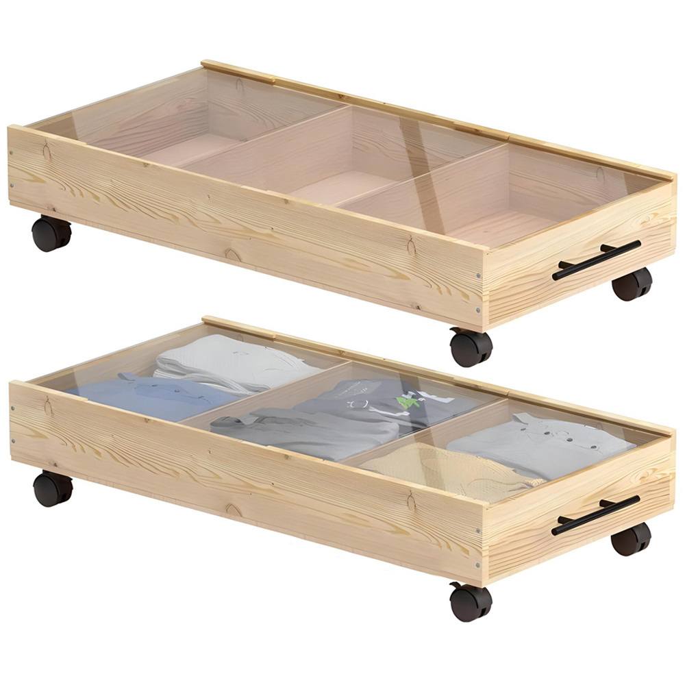 Wooden Under Bed Storage with Wheels Containers Large Under Bed Rolling Storage with Lid Bedroom Storage Organizer for Clothes