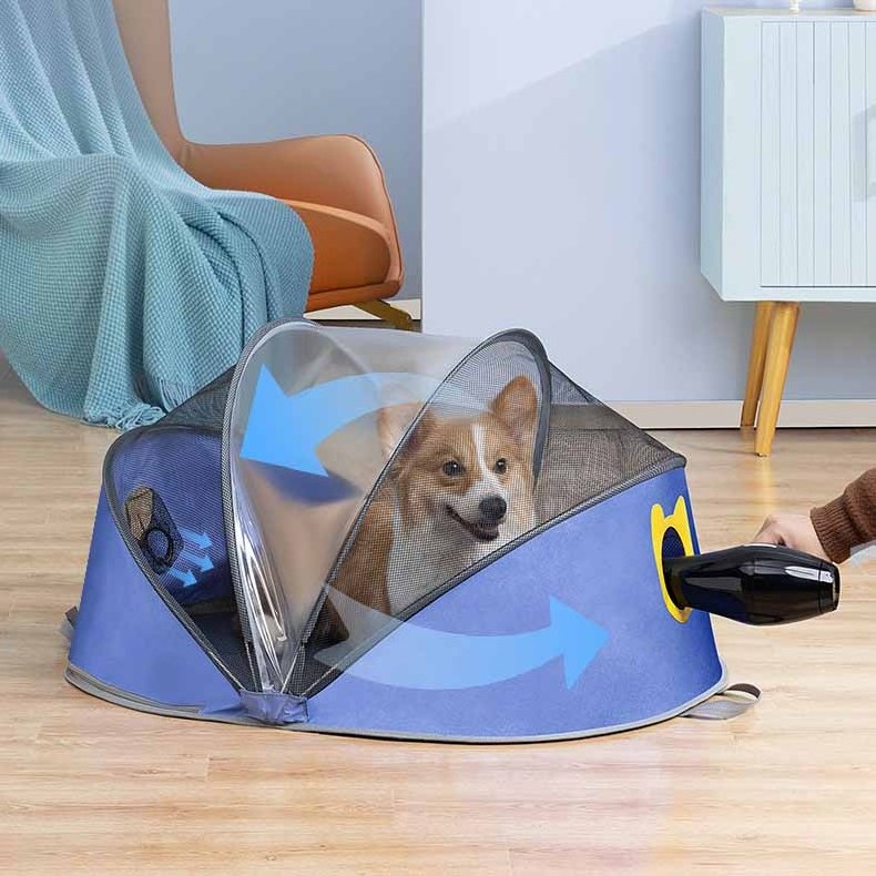 Pet Hair Drying Box Portable Folding Puppy Dryer Cage Hands-Free Doggy Grooming Hair Clearing Travel Bags for Cats Dogs Rabbit