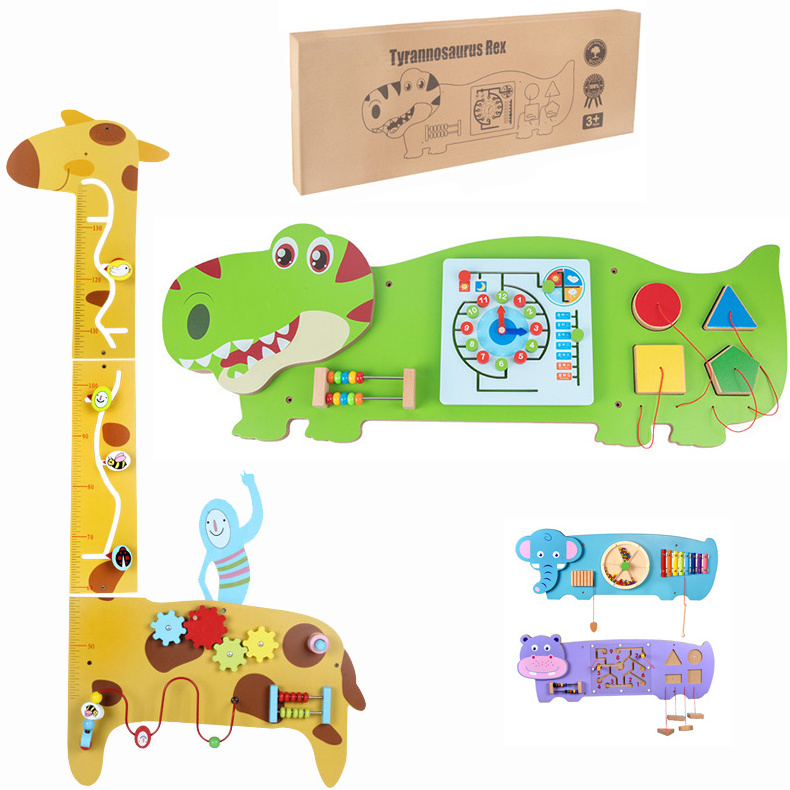 Dinosaur Wooden Busy Board Panels Fun and Educational Toy for Kids Easy to Install Wall Mounted Interactive Board Games