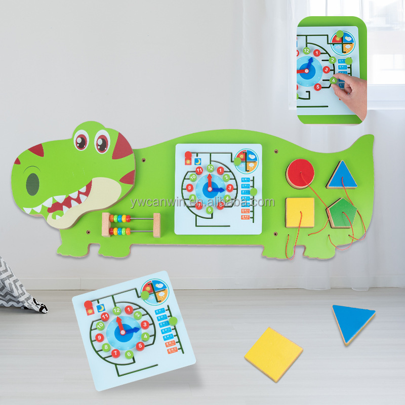 Dinosaur Wooden Busy Board Panels Fun and Educational Toy for Kids Easy to Install Wall Mounted Interactive Board Games