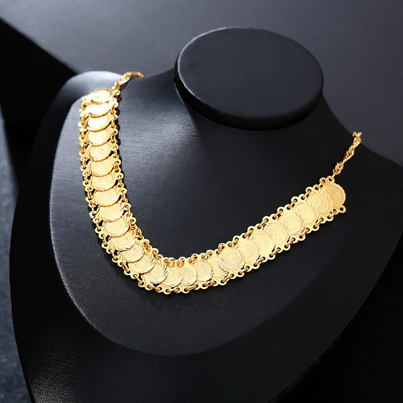 Mid East Arabic Money Gold Stainless Steel Necklace Earring Bracelet Ring Set for Man and Women