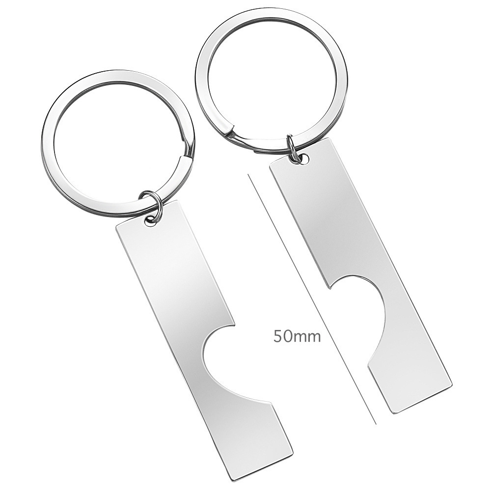 Wholesale Gold Stainless Steel Keychain with Long Rectangle Strip Heart Hollow Couple Customized Keychain