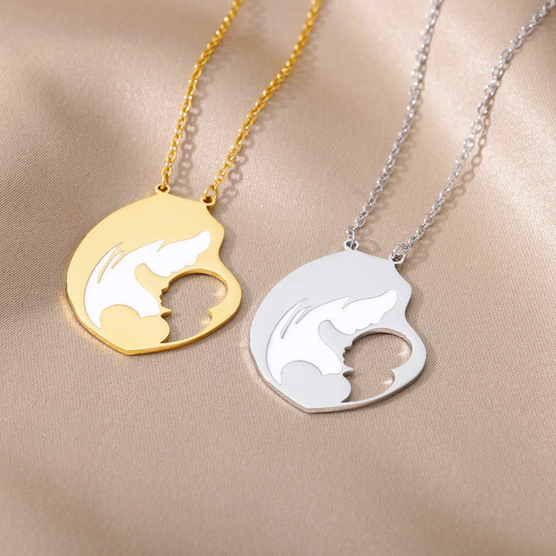 Vintage Baby Mother Mom Pendants Necklace Child Pregnant Heart Stainless Steel Chain Gift for Women Jewelry