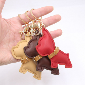 Popular Minimalist Bag Accessories French Bulldog Pu Color Pu Leather Dog Keychain