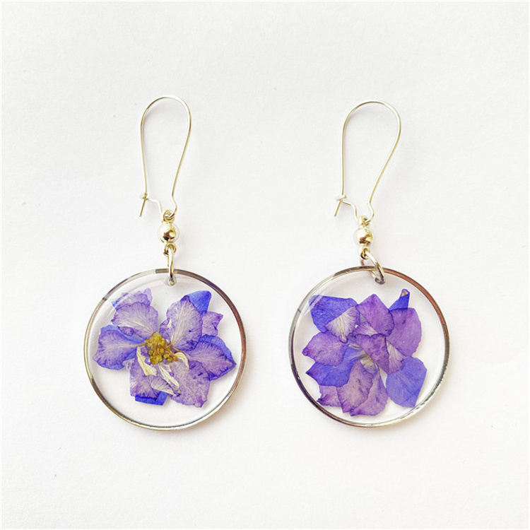 Summer New Style Simple Fashion Acrylic Resin Flower Earrings Women Dried Flower Clear Resin Earrings Jewelry Wholesale