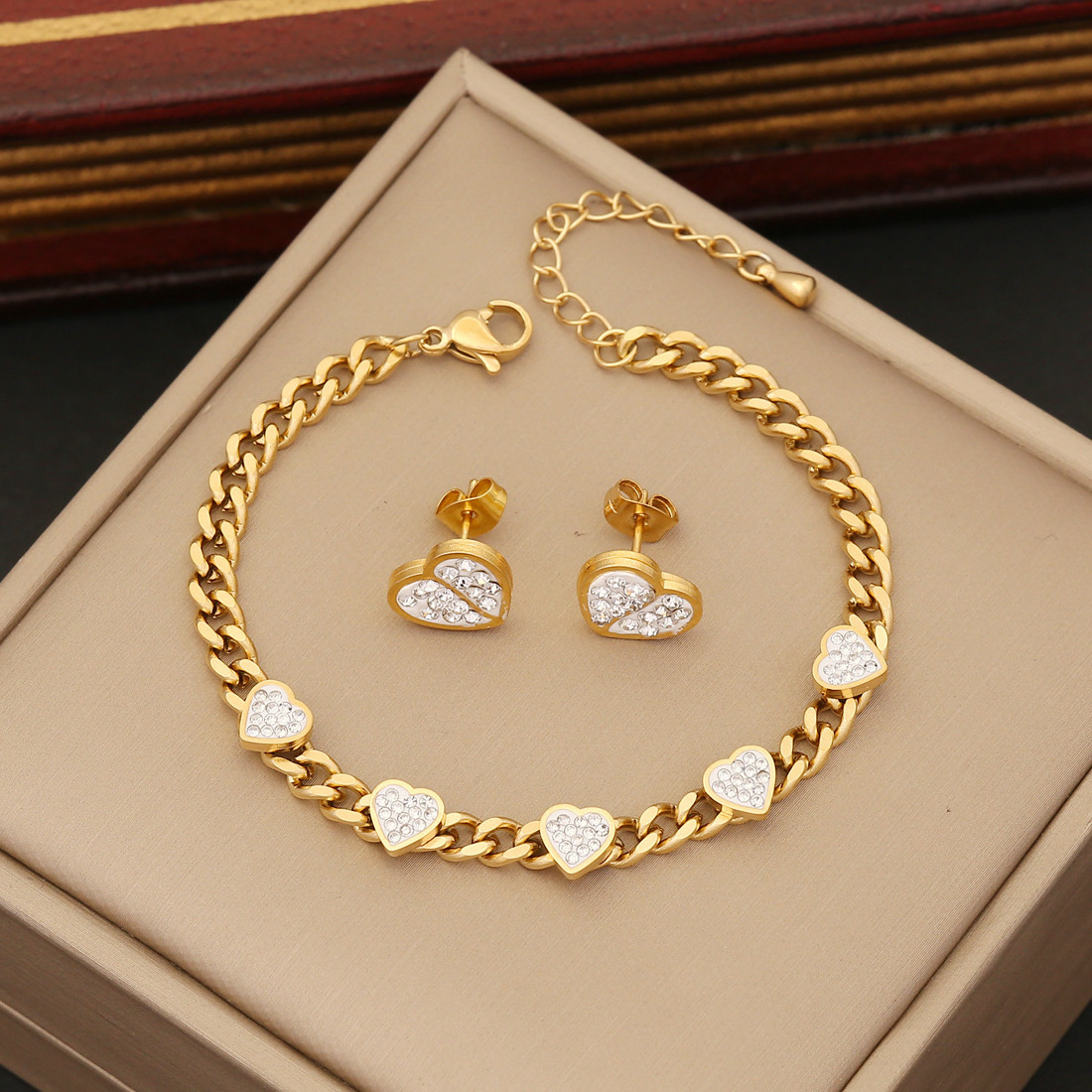 3pcs LOVE Heart Necklace Earring  Bracelet Set Stainless Steel Jewelry for Woman Fashion Jewelry Accessory