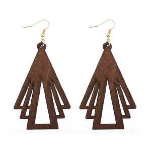 African Geometric Hollow Triangle Personality Simple Style Natural Wooden Earrings