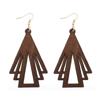 African Geometric Hollow Triangle Personality Simple Style Natural Wooden Earrings