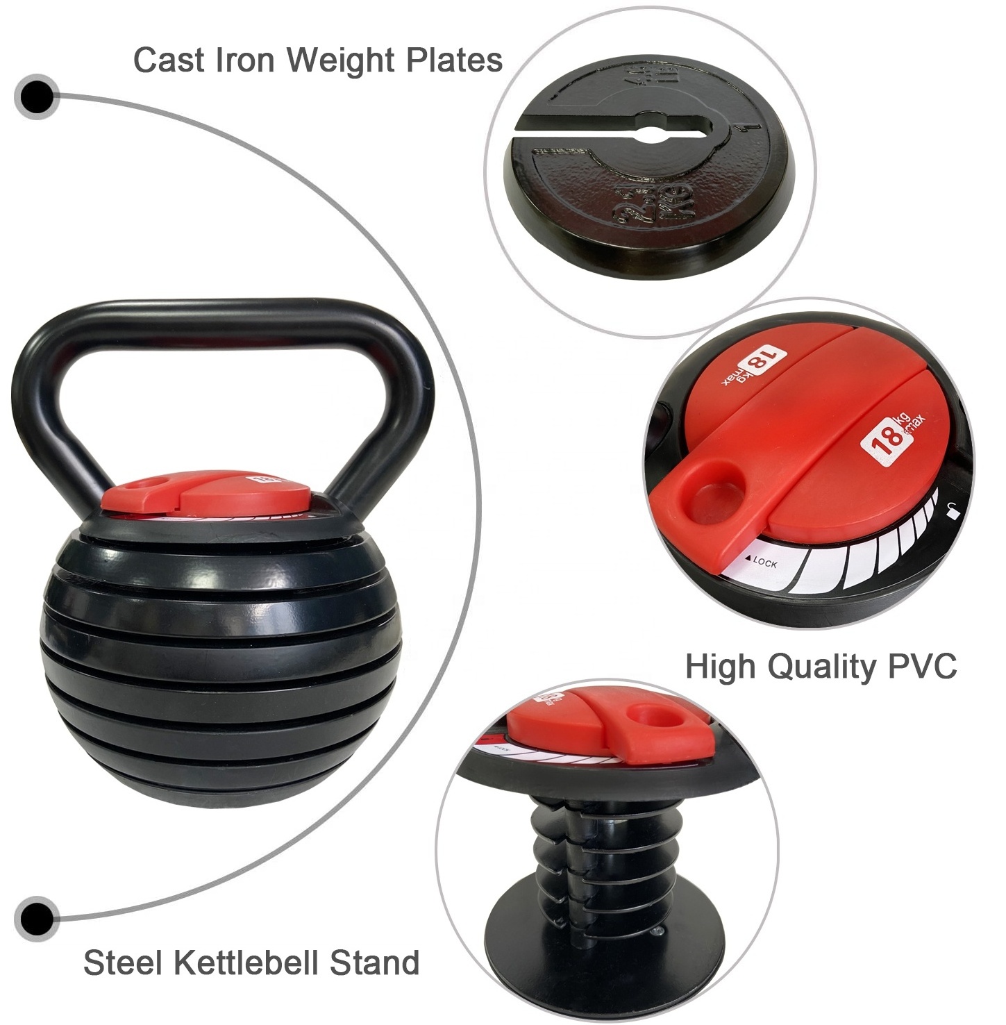 Bodybuilding 20lb 40lb Competition Custom Logo Fitness Training Home Smart Adjustable Cast Iron Kettlebell With Plate