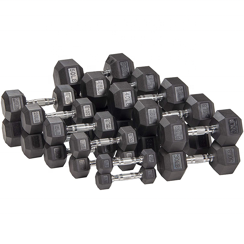 Rubber Hex Dumbbell 2022 custom kg lb gym equipment 5kg 10kg 15kg 20kg 30kg 40kg 50kg rubber coated dumbbell set Price