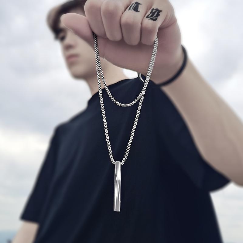 Summer Simple Personality Hip Hop Punk Boy Men Stainless Steel Cool Long Spiral Symbol Pendant Necklace