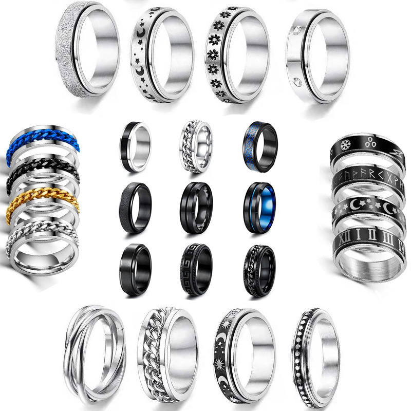 2024 European And American Rotating Chain Shape Ring Stainless Steel Couples Women Mens Titanium Steel Ring