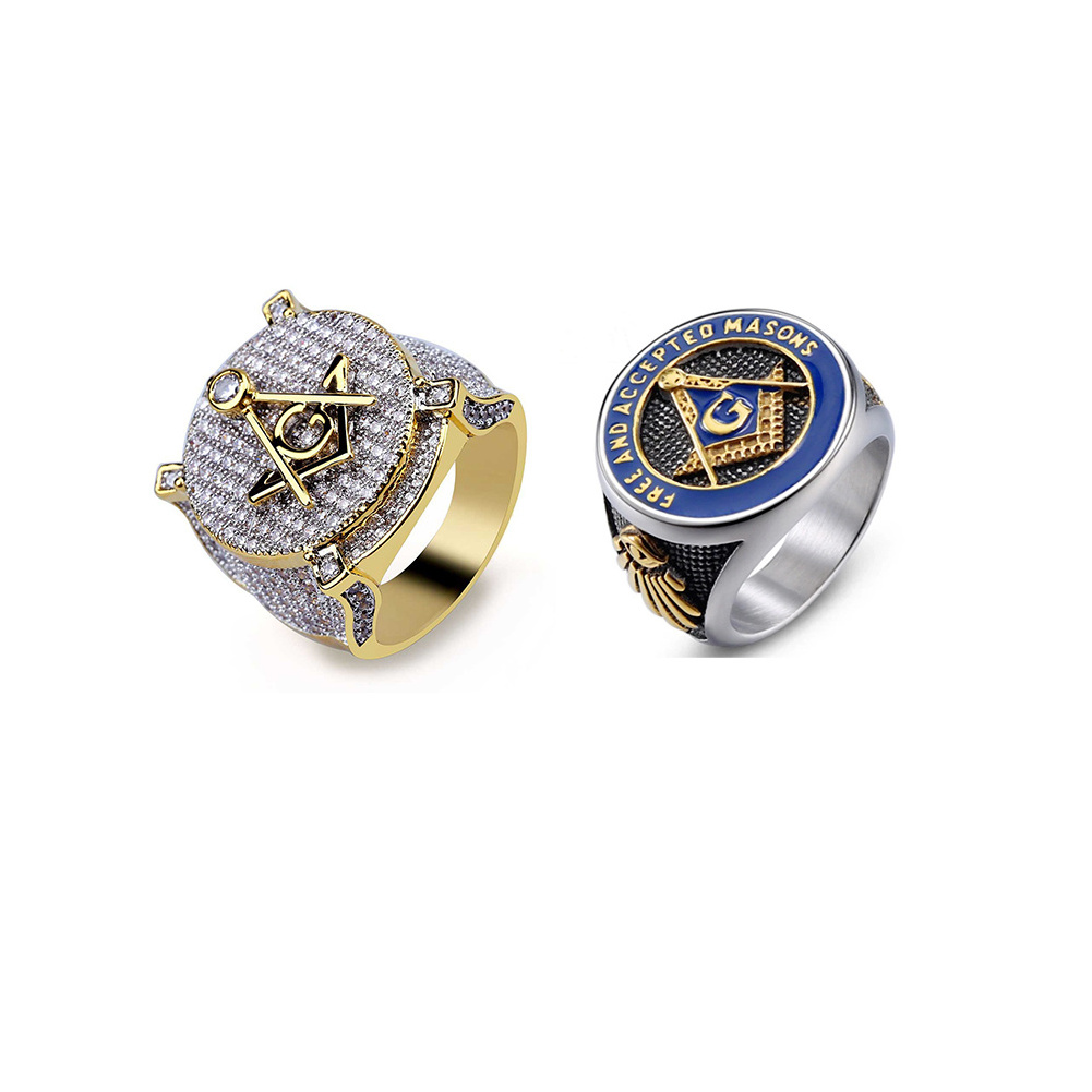 Wholesale New Design Mason Vintage Hip Hop Punk Stainless Steel Champion Gold Silver Plated Masonic Ring For Men