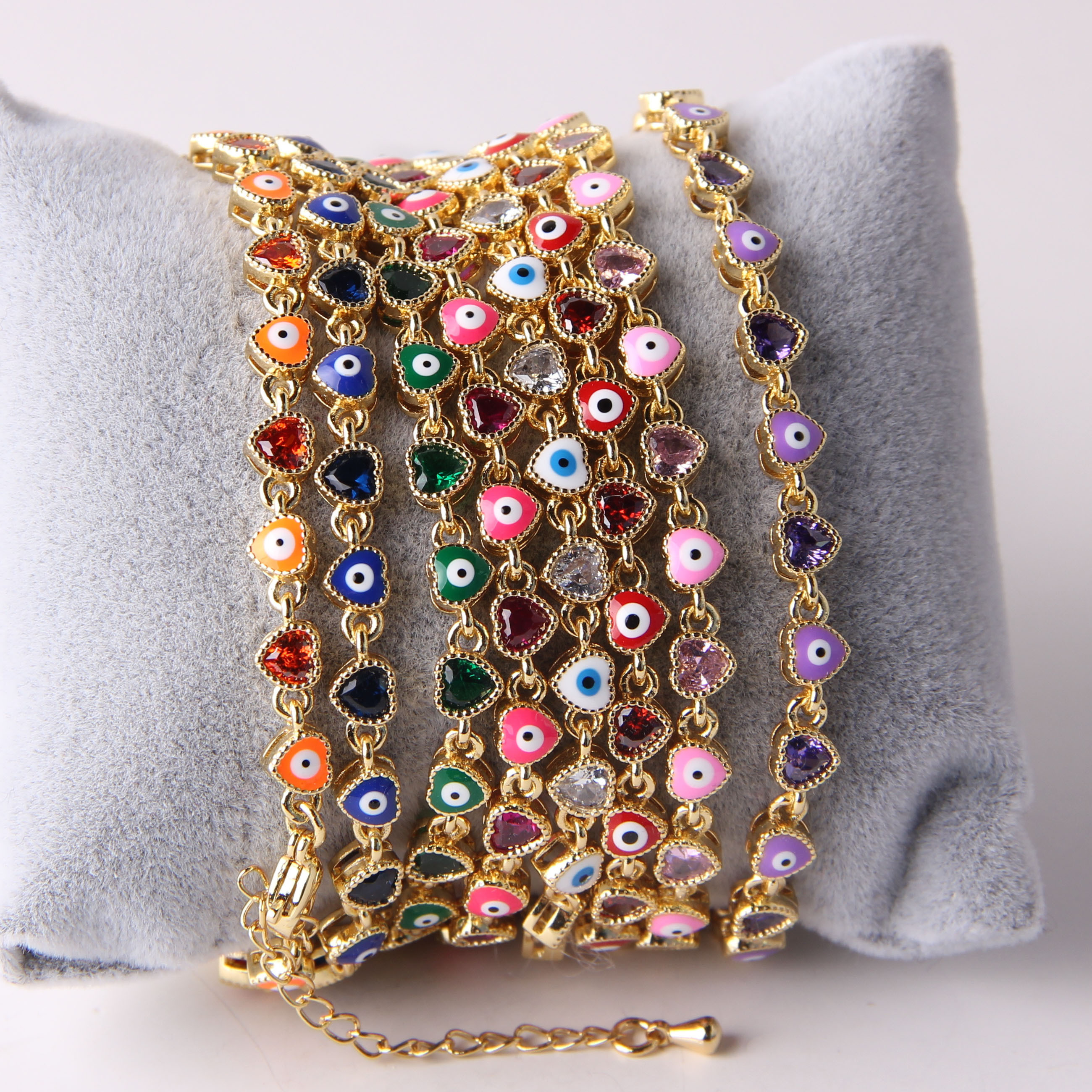 2024 New Arrival Wholesale Custom Turkish Charm Bracelet Adjustable Colorful Enamel Link Chain Eyes Of Evil Bracelets