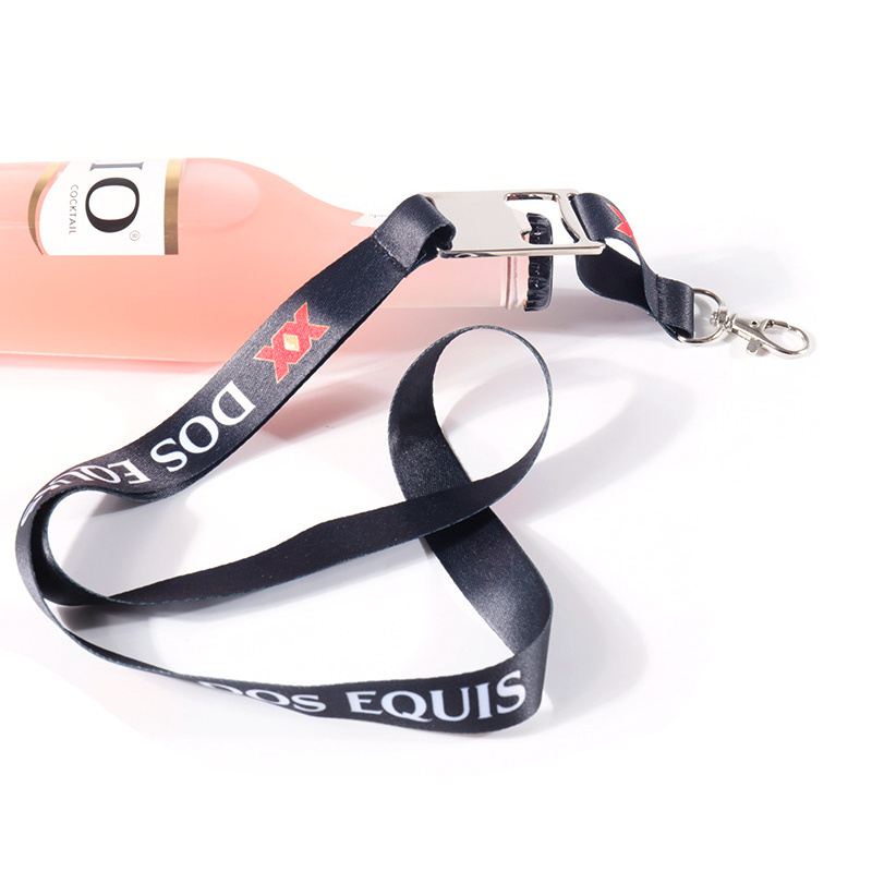 Promotional Premium Famous Brand Metal Bottle Opener Parts Neck Lanyard Key Chain Holder