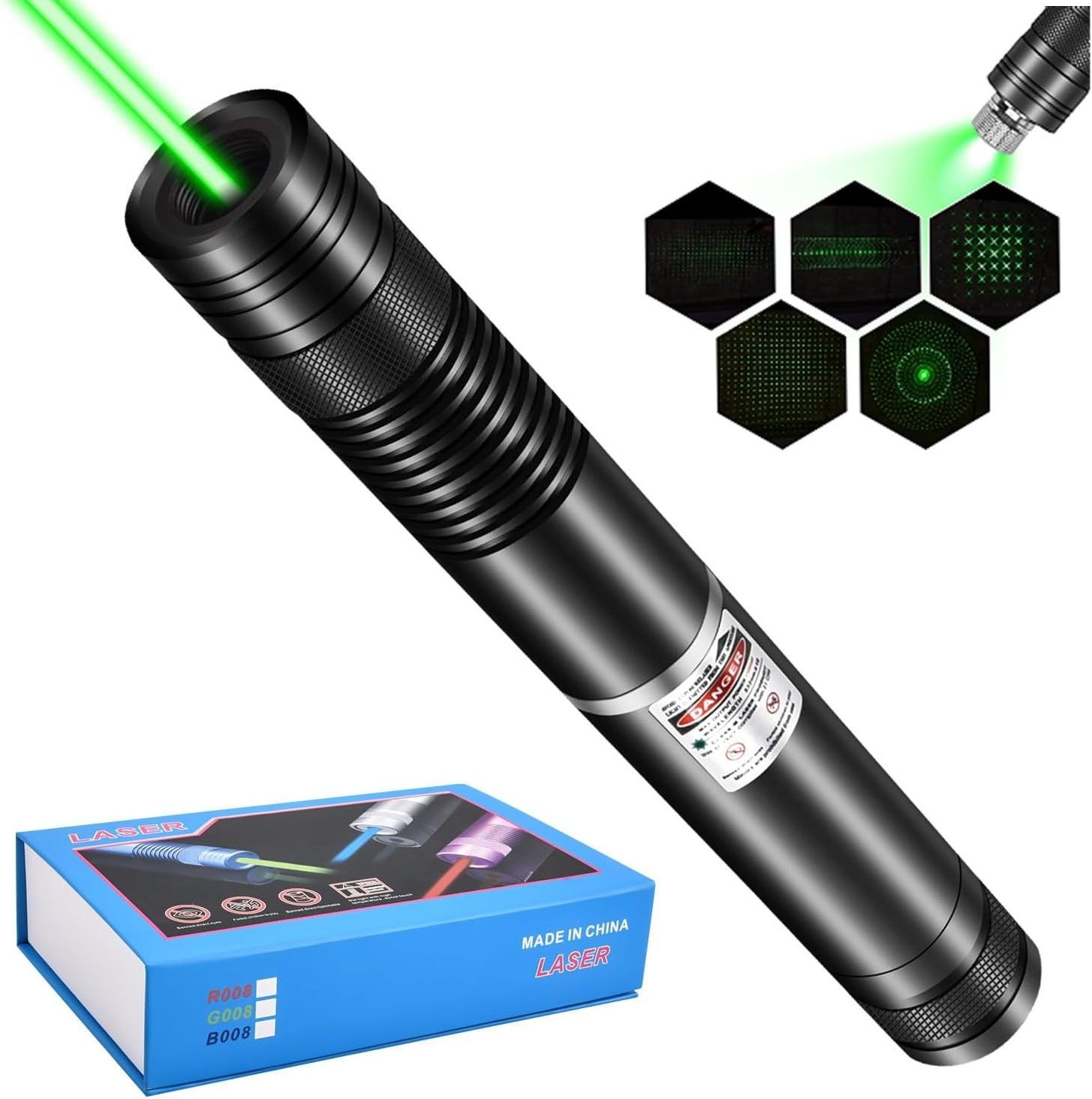 Flashlight with green laser indicator, visible beam at a distance of 20000 feet, rechargeable flashlight