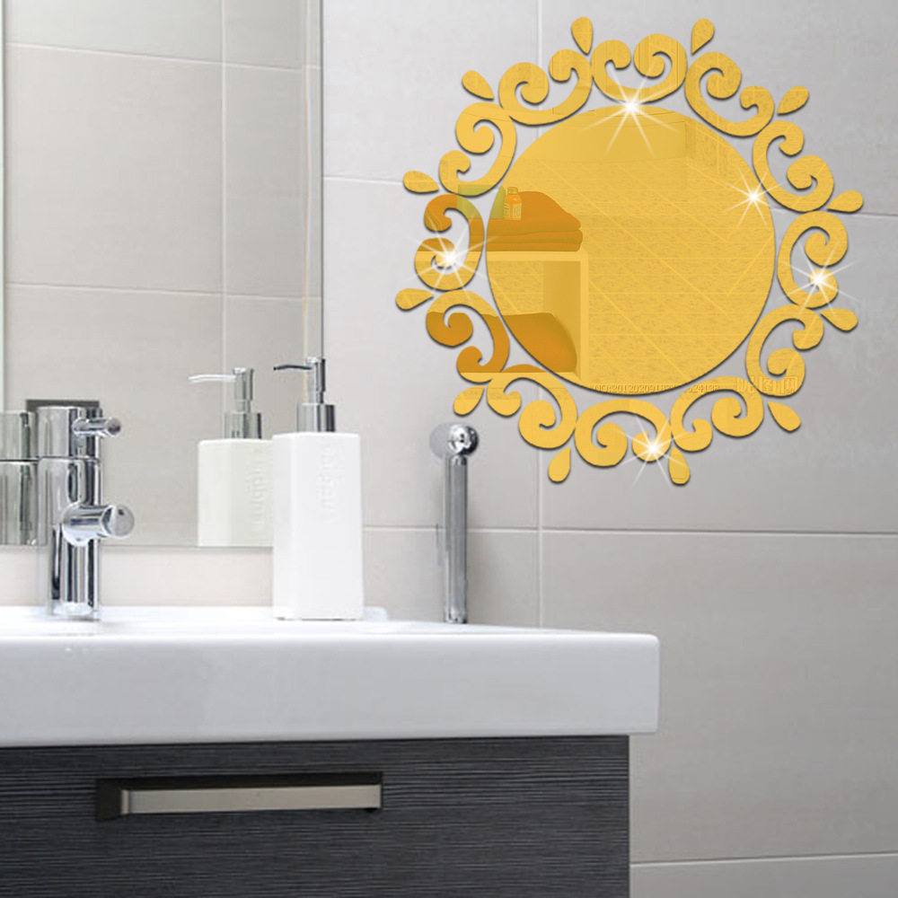 Hot selling Bathroom Hallway Decoration Gold Modern Acrylic Mirror Wall Sticker