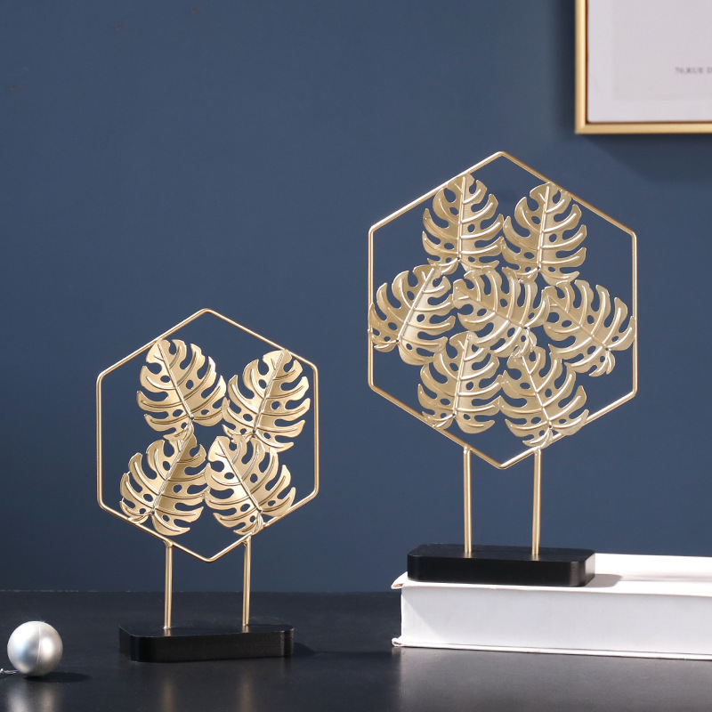 Gold Palm Leaves Modern Plant Ornament Bedroom Home Decoration Accessories For Living Room Gold Iron Shape Crafts Desktop Decor