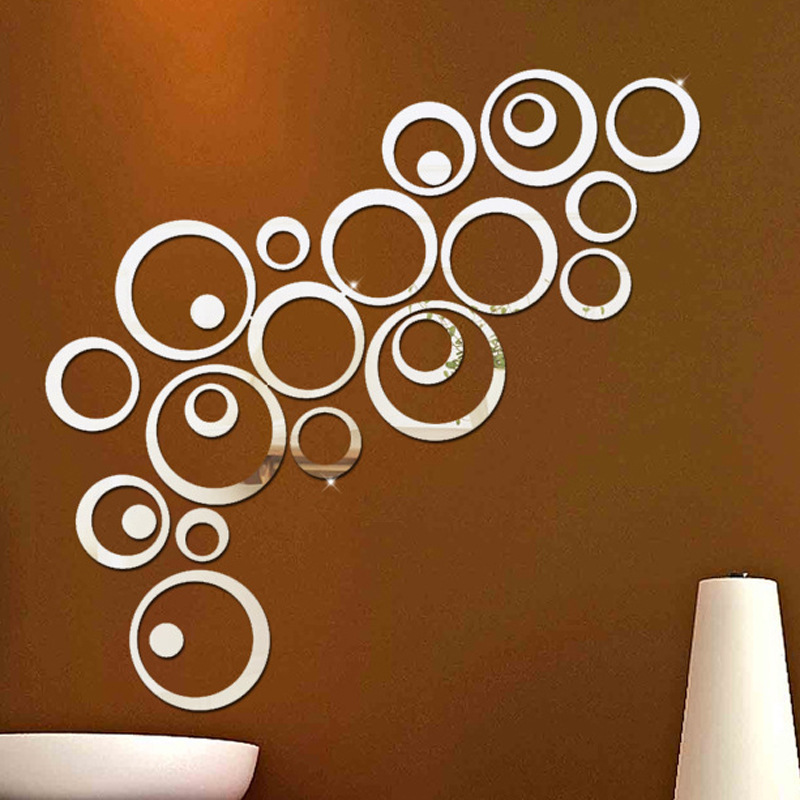 In stock  Silver Acrylic Rings DIY Home Decor Mirror Stickers Wall