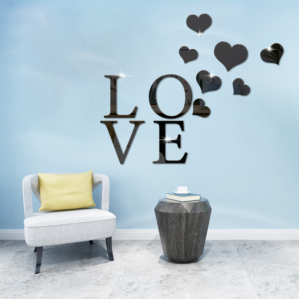 11pcs Love Decoration for Home Sticker Mirror Wall Sticker Heart