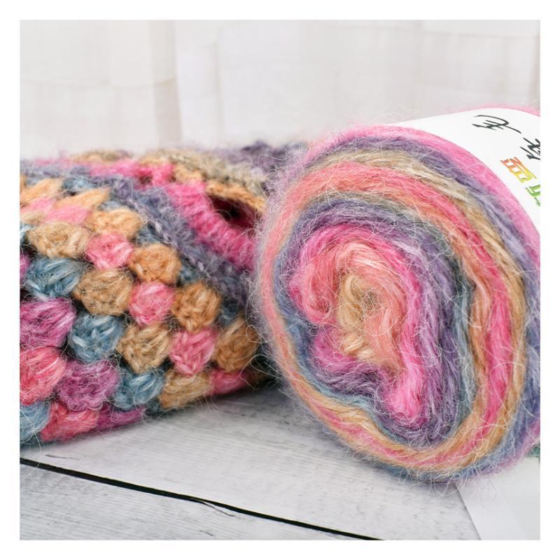 Wholesale DIY Crafts Sewing Thread Rainbow Gradient Wool Mohair Ball Hand Knitting Crochet Yarn with Mohair wool Material