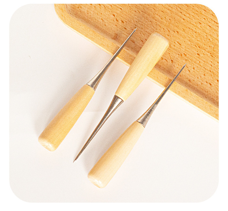 Diy Handmade Leather Tool Wood Handle Awl Tools Stitching Awls Professional Hole Punches Awl Wooden Needle