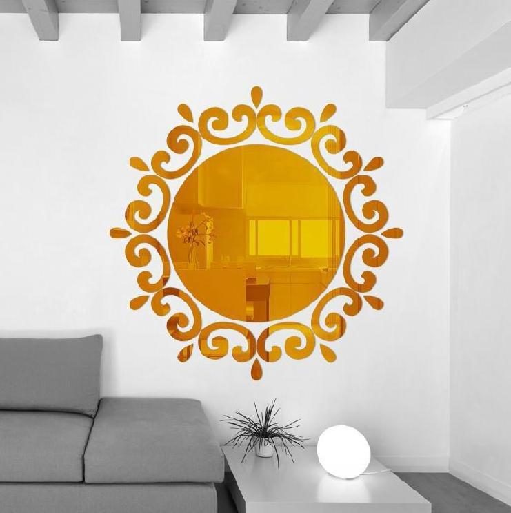 Hot selling Bathroom Hallway Decoration Gold Modern Acrylic Mirror Wall Sticker