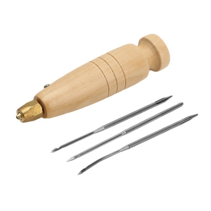 Portable Sewing Awl Kit Replaceable Straight Curved Awl Needles for Heavy Fabrics Leather Hand Stitcher Repair Tool for Canvas