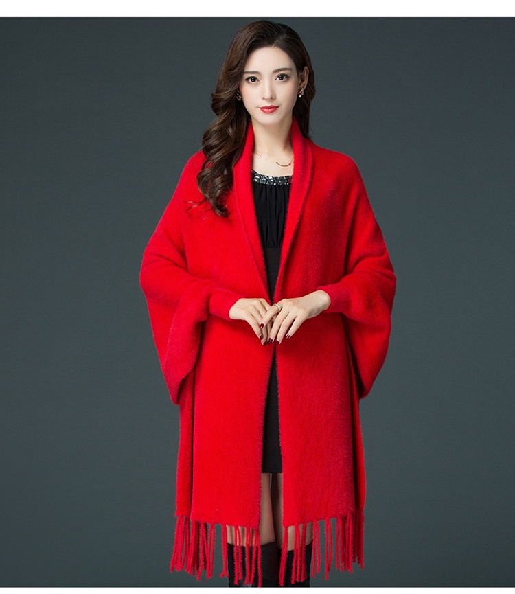 women luxury mink long fur cardigan cape winter poncho shawl with long sleeves wool & blends winter autumn coat Sweater