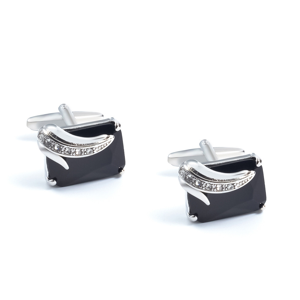 Wholesale French Style Silver Color Cufflinks Square Rhinestones Zircon Shirt Cufflinks for Men