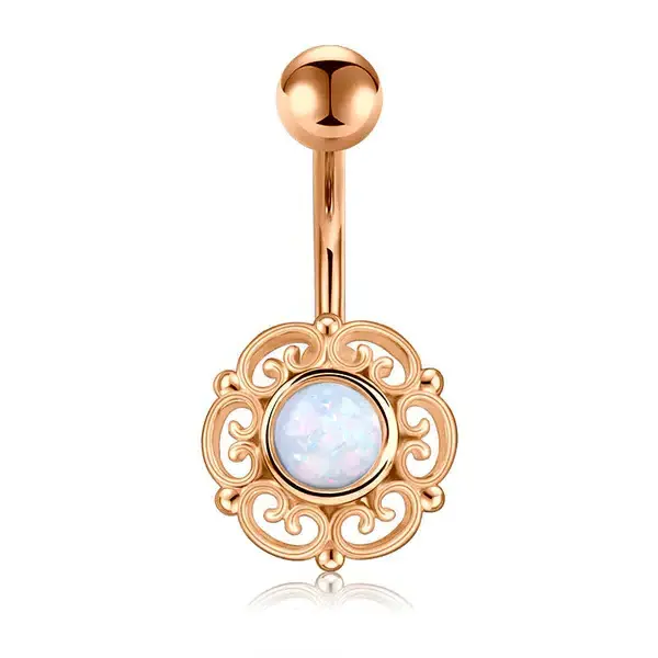 Vintage Opal Flower Belly Ring Belly Button Rings Stainless Steel 14G Navel Piercing