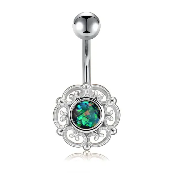 Vintage Opal Flower Belly Ring Belly Button Rings Stainless Steel 14G Navel Piercing