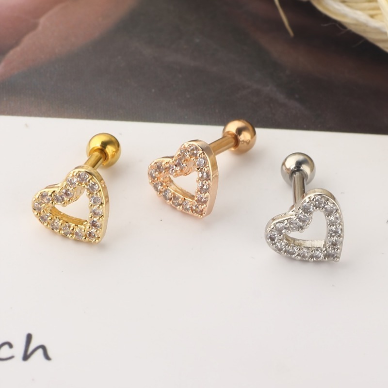 1pc Zirconia Hollow Out Love Heart Stud Earrings Tragus Helix Conch Cartilage Ear Piercing 16 Gauge