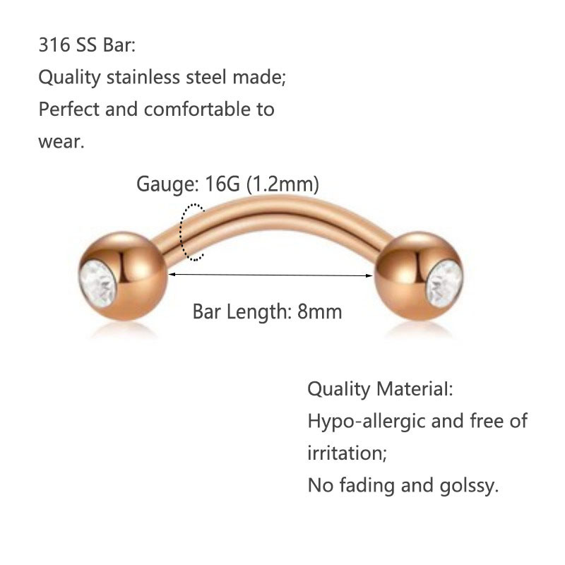 16G Daith Rook Snug Tragus Piercing Earrings Stainless Steel CZ Curved Barbell Eyebrow Lip Belly Button Rings Barbells 8mm