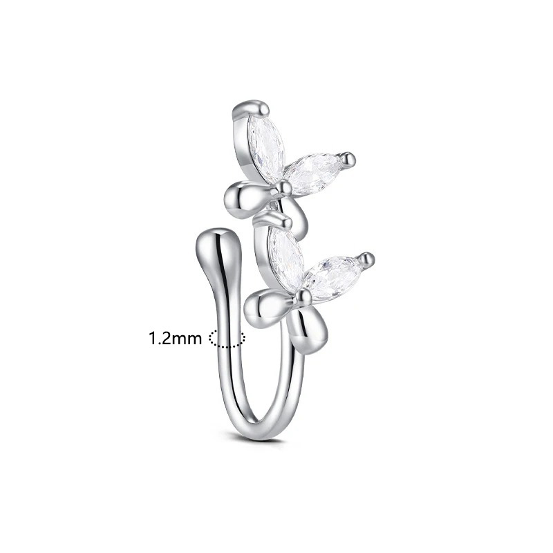 16G Fake Nose Ring Hoop Non perforated Nose Clip Copper Zircon Spot Drill Double Butterfly Nose Ring Body Jewelry