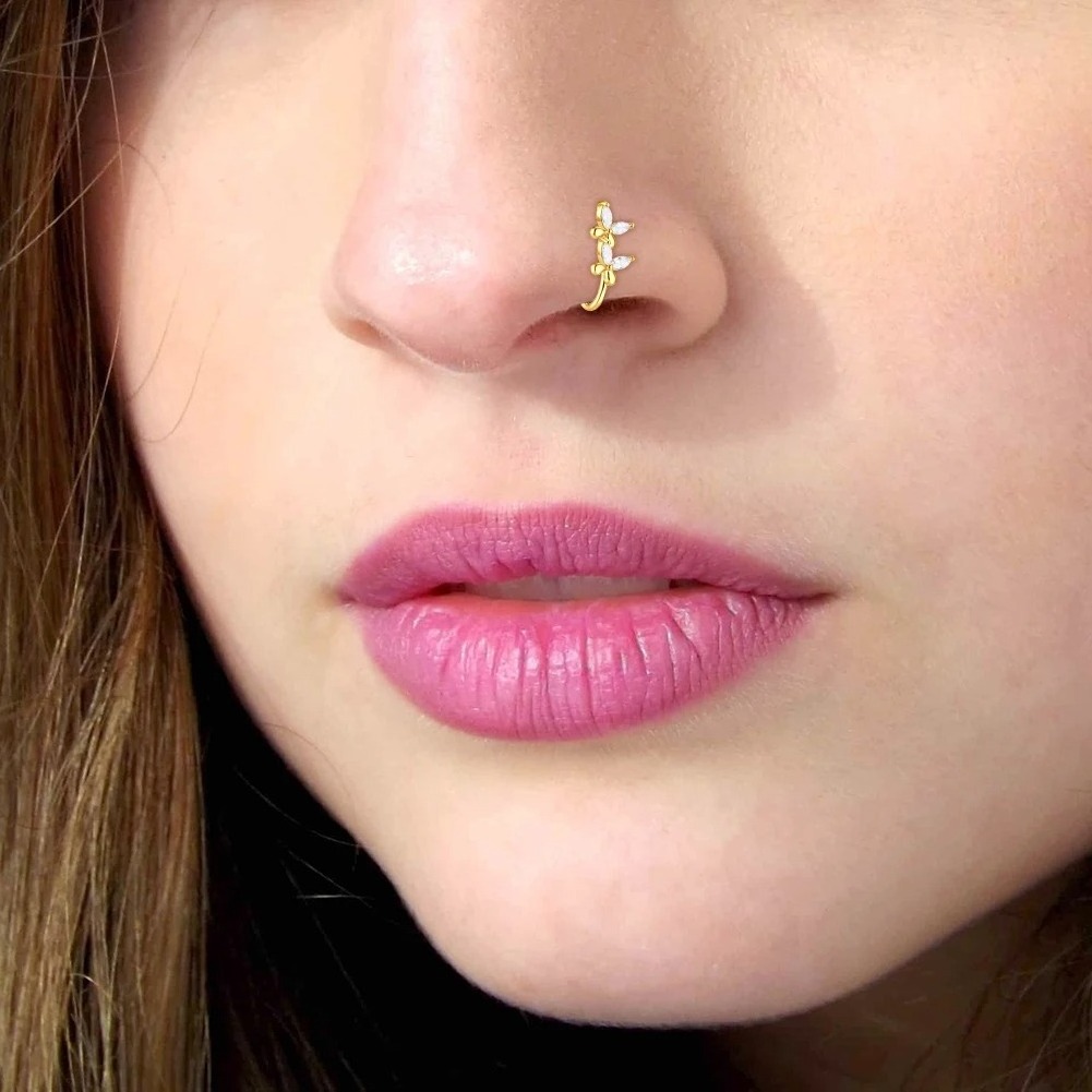 16G Fake Nose Ring Hoop Non perforated Nose Clip Copper Zircon Spot Drill Double Butterfly Nose Ring Body Jewelry