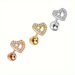 1pc Zirconia Hollow Out Love Heart Stud Earrings Tragus Helix Conch Cartilage Ear Piercing 16 Gauge