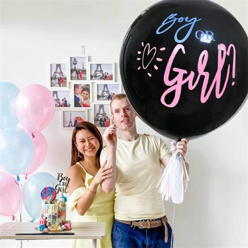 1 Set Giant Boy Or Girl Gender Reveal Black Latex Balloon Baby Shower Confetti Balloons Birthday Gender Reveal Party Decoration