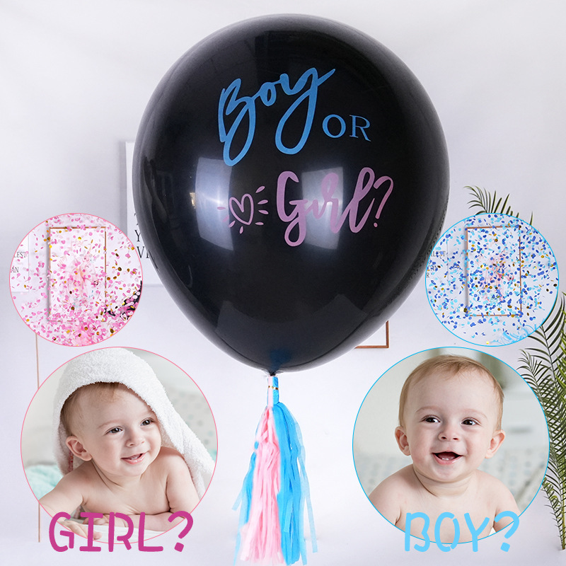 1 Set Giant Boy Or Girl Gender Reveal Black Latex Balloon Baby Shower Confetti Balloons Birthday Gender Reveal Party Decoration