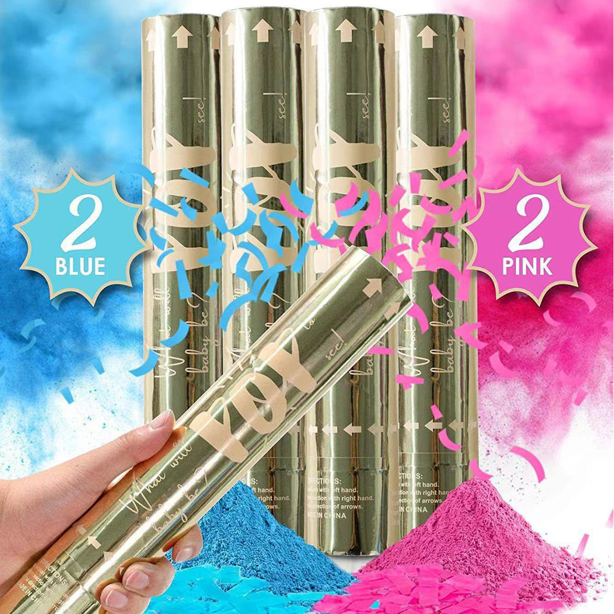 CY Wholesale Gender Reveal Confetti Powder Cannon Gender Reveal Party Supplies Popper- Smoke Powder & Confetti Sticks Cannons